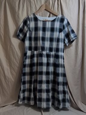 orange creek Black & White Plaid Midi Dress